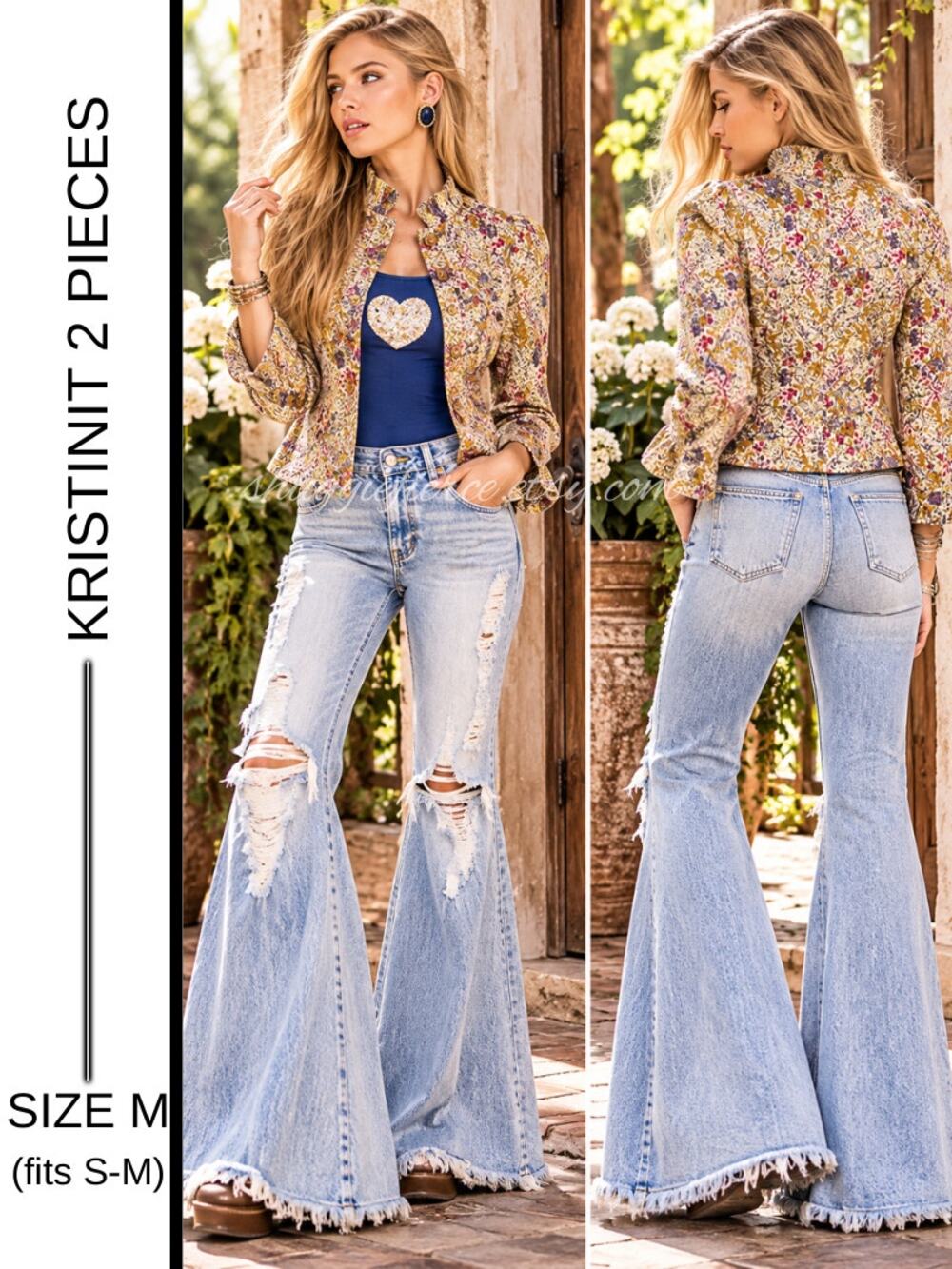 MSRP: $520 ✨Kristinit 2-Piece Quilted Floral Jacket + Caron Heart Top Size S-M ✨